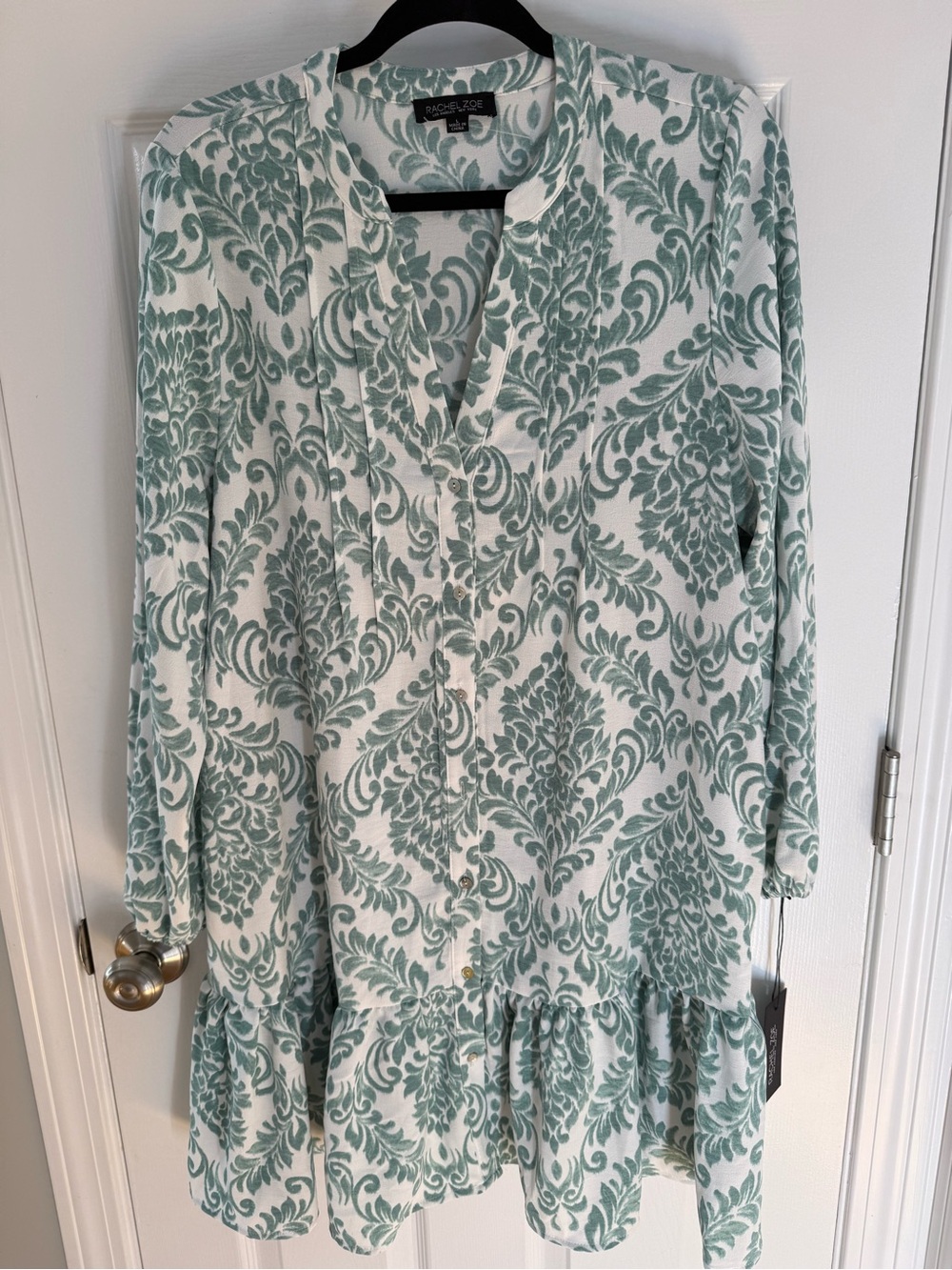 Rachel Zoe Cream Dress with Mint Green Scroll Print